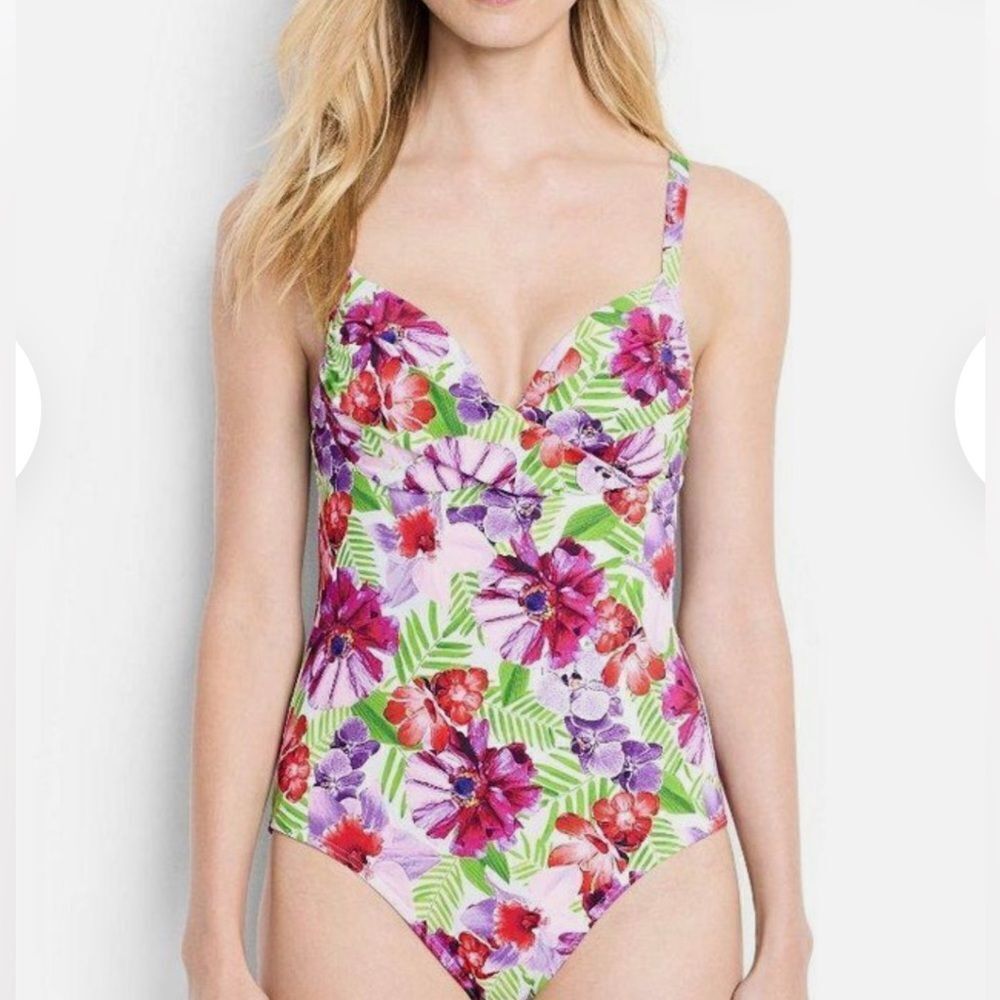 LANDS' END Underwire Draped Floral Print Swimsuit